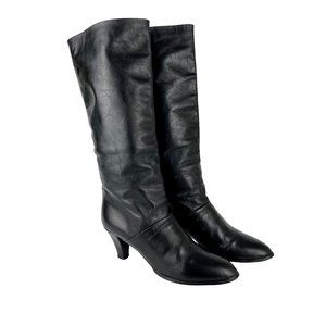Joyce Vintage Womens Narrow Black Leather Tall Heeled Boots Vtg 80s size 7N